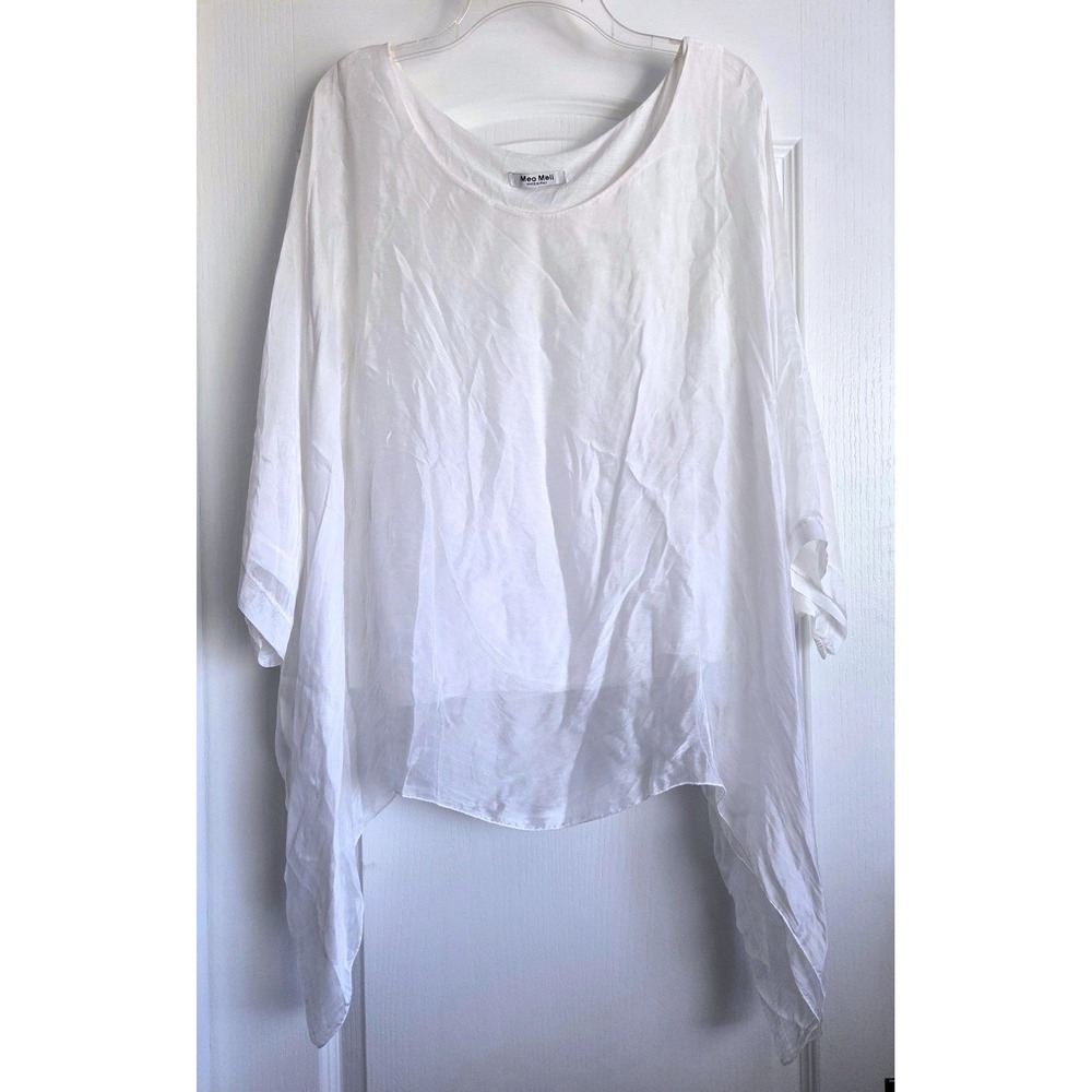 Meo Meli White Silk Blend Italia Poncho Top Made in Italy Layered Blouse OS - Picture 3 of 7